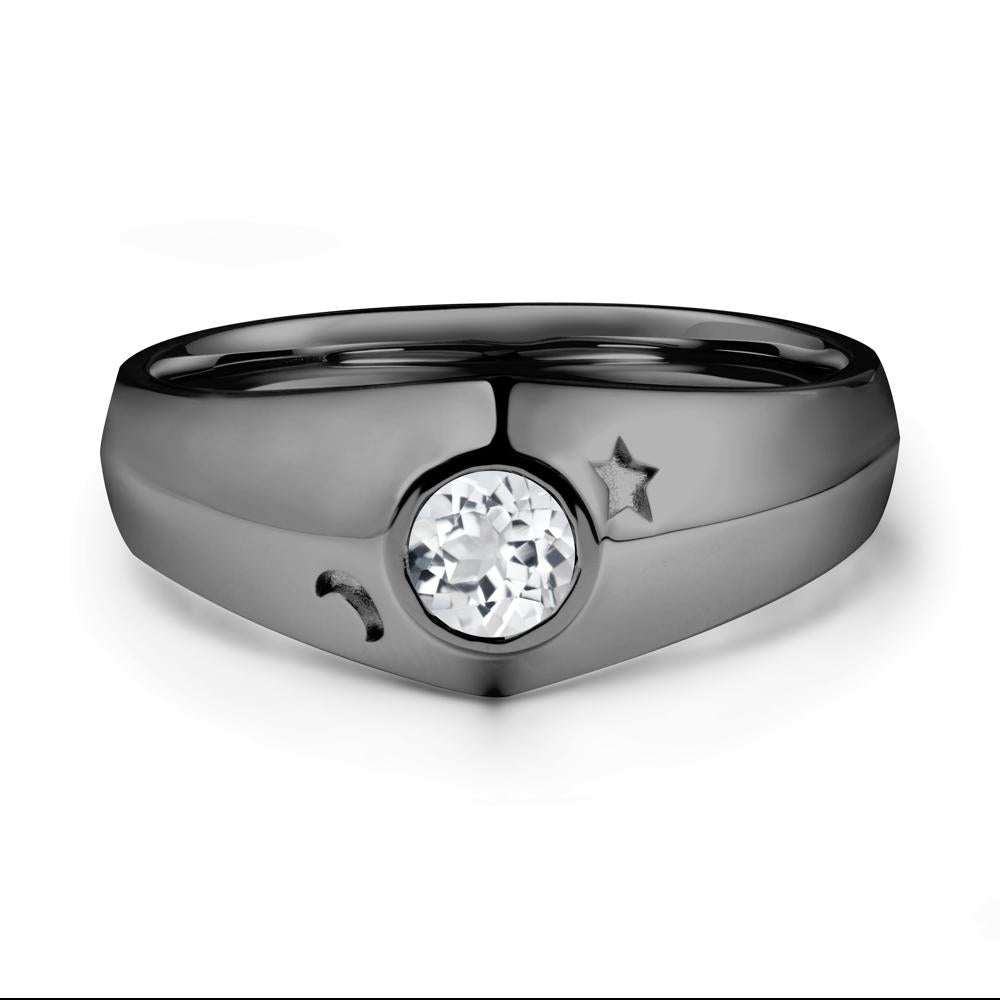 Bezel Setting Round White Topaz Man Ring - LUO Jewelry #metal_black finish sterling silver