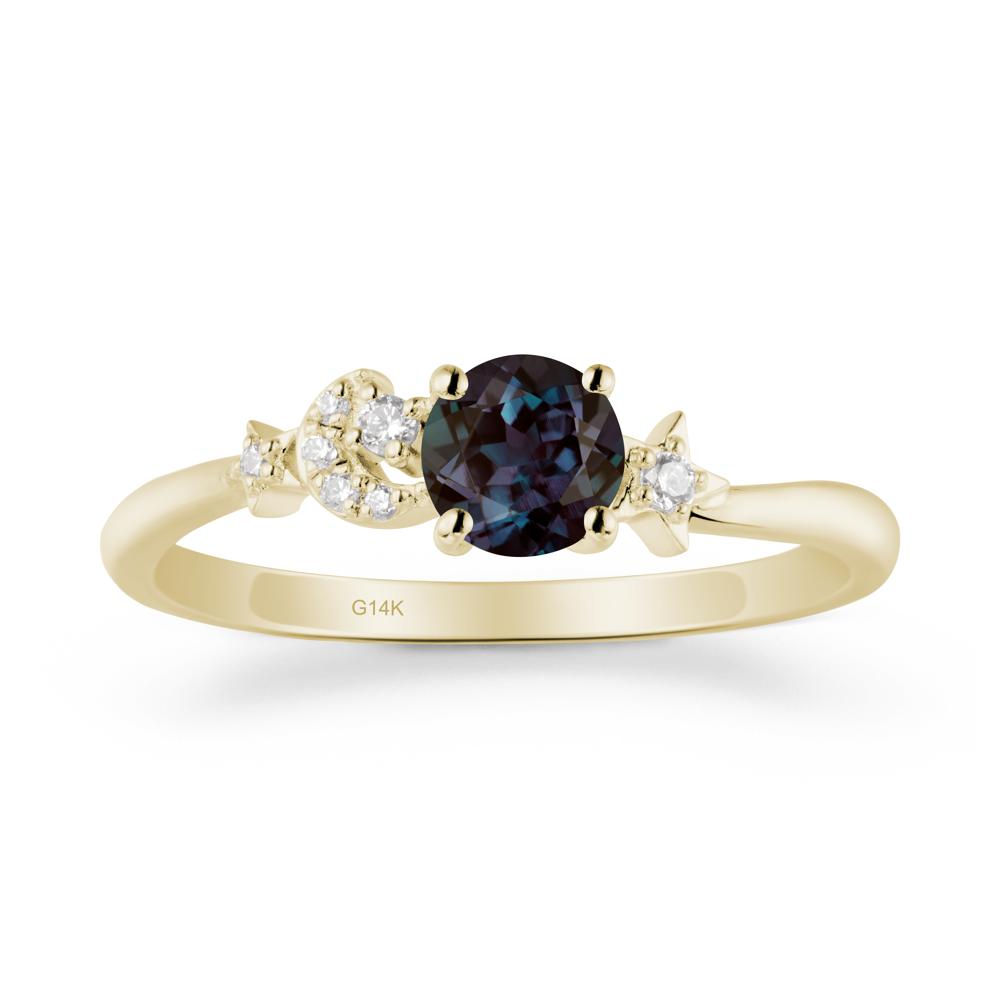 Moon and Pentacle Alexandrite Ring - LUO Jewelry #metal_14k yellow gold