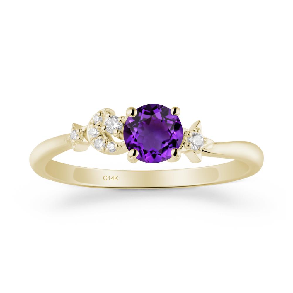 Round Amethyst Ring with Moon and Pentacle - LUO Jewelry #metal_14k yellow gold