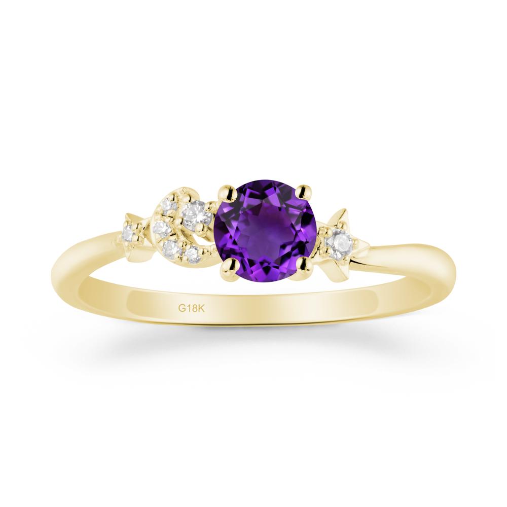 Round Amethyst Ring with Moon and Pentacle - LUO Jewelry #metal_18k yellow gold