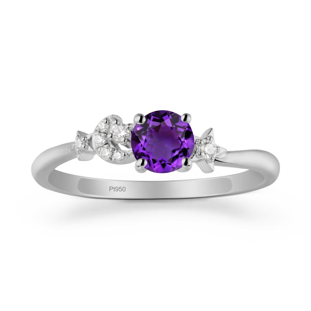 Round Amethyst Ring with Moon and Pentacle - LUO Jewelry #metal_platinum