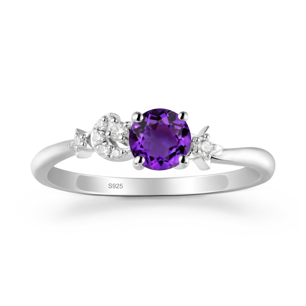 Round Amethyst Ring with Moon and Pentacle - LUO Jewelry #metal_sterling silver