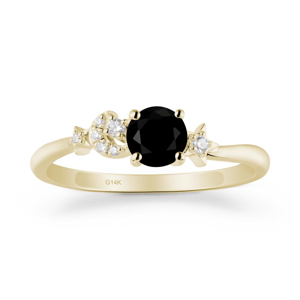 Round Black Spinel Ring with Moon and Pentacle - LUO Jewelry #metal_14k yellow gold