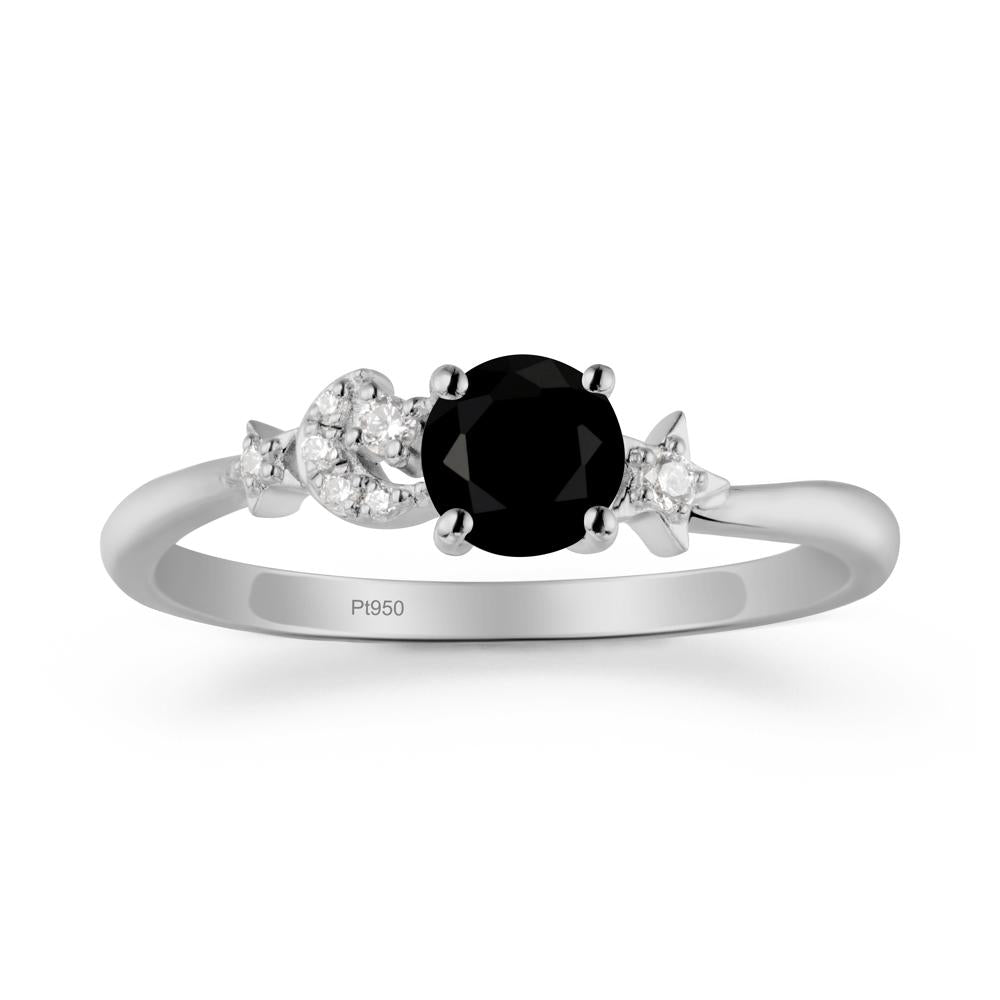 Round Black Spinel Ring with Moon and Pentacle - LUO Jewelry #metal_platinum