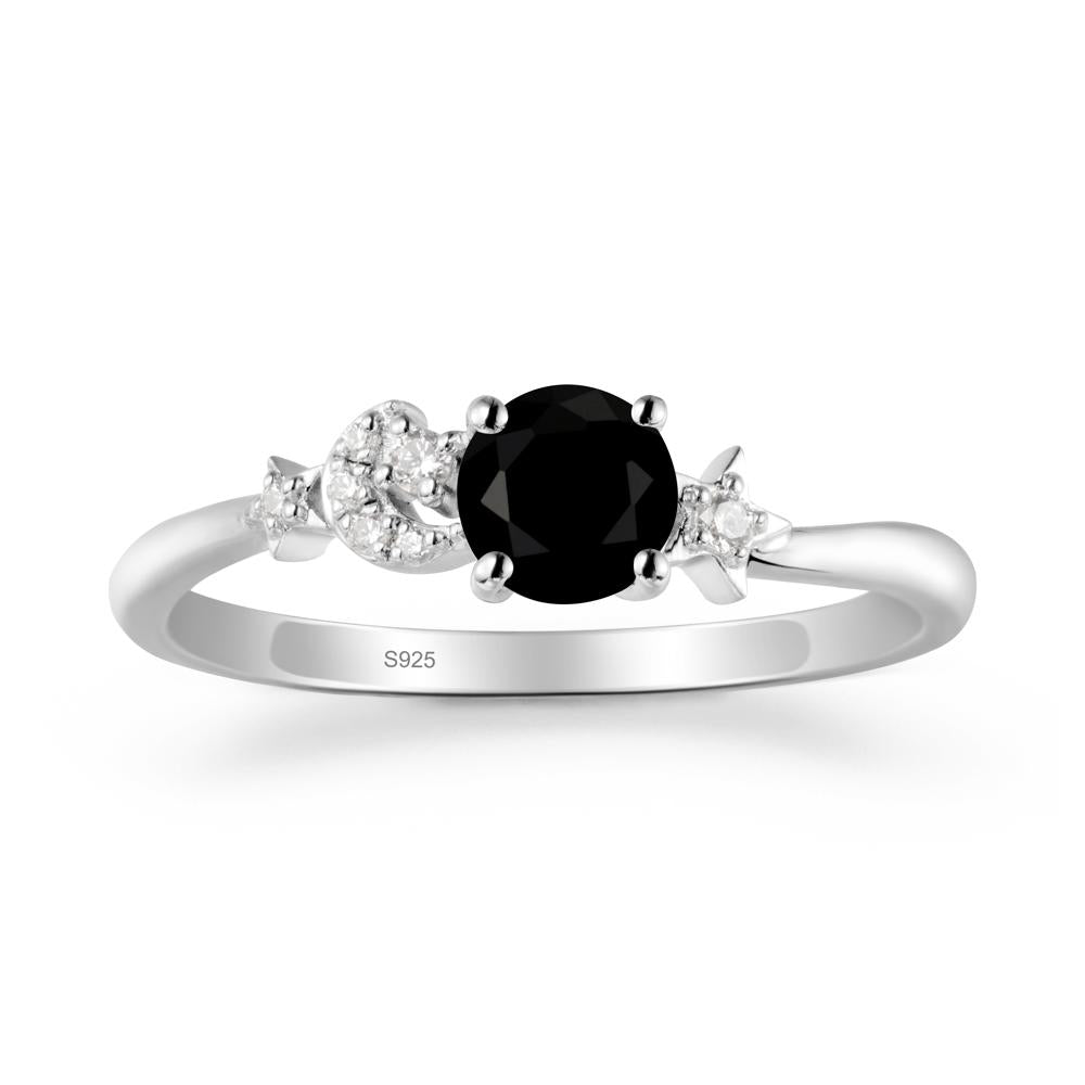 Round Black Spinel Ring with Moon and Pentacle - LUO Jewelry #metal_sterling silver