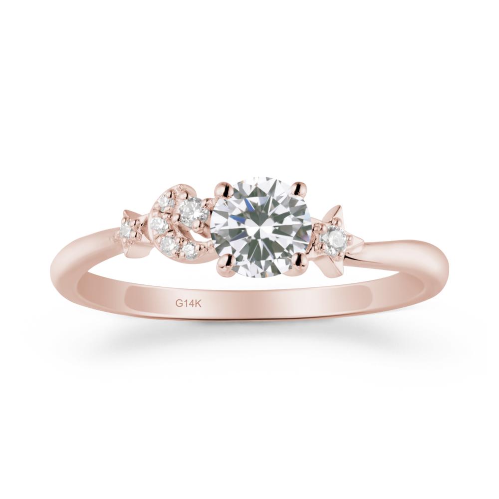 Round Cubic Zirconia Ring with Moon and Pentacle - LUO Jewelry #metal_14k rose gold