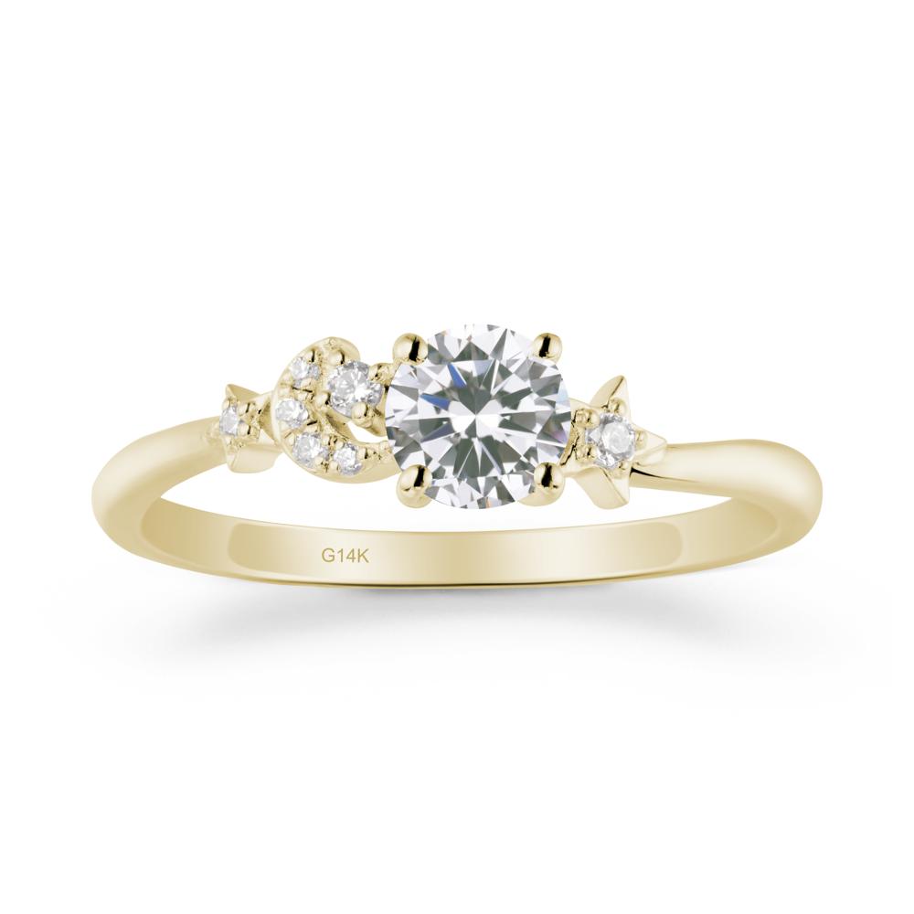 Round Cubic Zirconia Ring with Moon and Pentacle - LUO Jewelry #metal_14k yellow gold