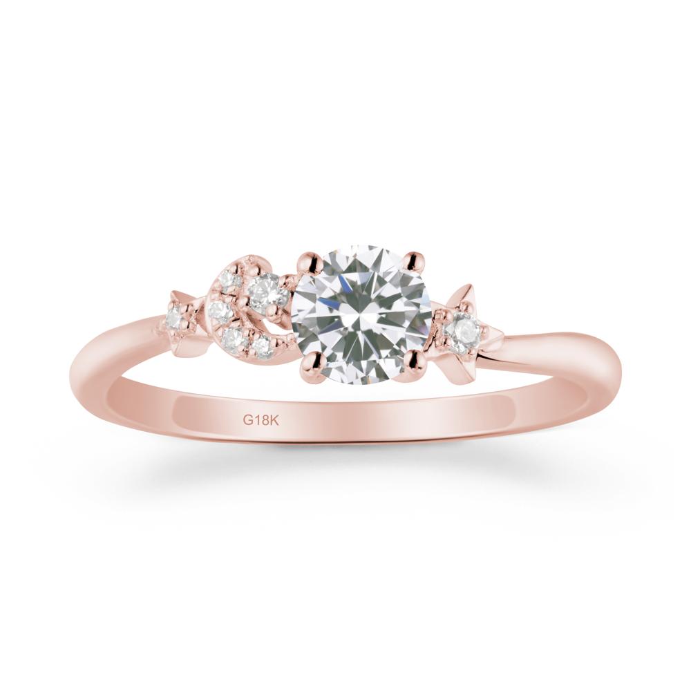 Round Cubic Zirconia Ring with Moon and Pentacle - LUO Jewelry #metal_18k rose gold