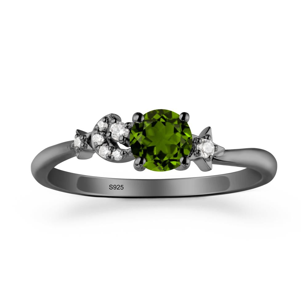 Moon and Pentacle Diopside Ring - LUO Jewelry #metal_black finish sterling silver