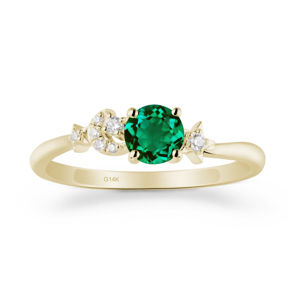 Round Emerald Ring with Moon and Pentacle - LUO Jewelry #metal_14k yellow gold