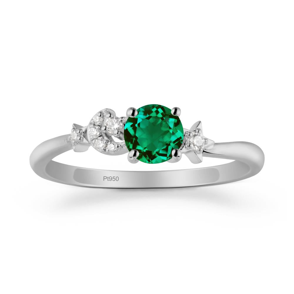Round Emerald Ring with Moon and Pentacle - LUO Jewelry #metal_platinum