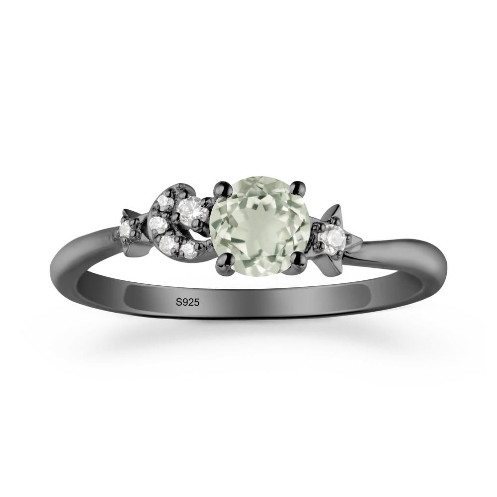 Round Green Amethyst Ring with Moon and Pentacle - LUO Jewelry #metal_black finish sterling silver