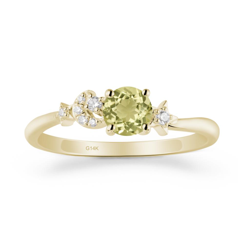 Round Lemon Quartz Ring with Moon and Pentacle - LUO Jewelry #metal_14k yellow gold