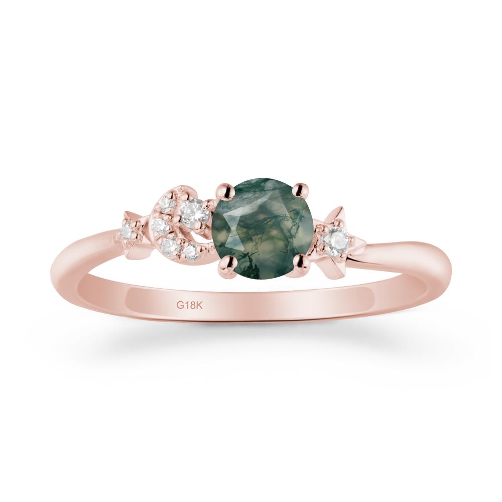 Round Moss Agate Ring with Moon and Pentacle - LUO Jewelry #metal_18k rose gold
