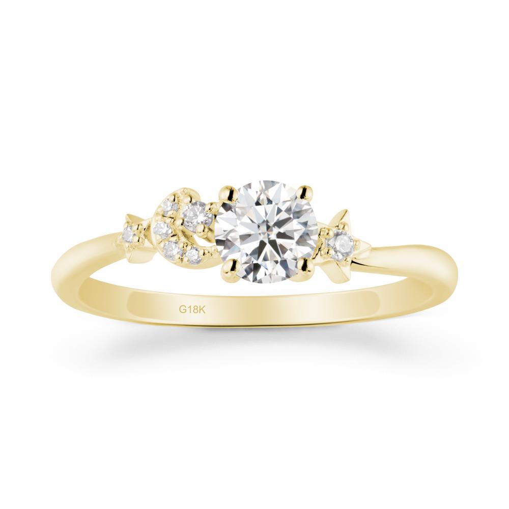 Round Moissanite Ring with Moon and Pentacle - LUO Jewelry #metal_18k yellow gold