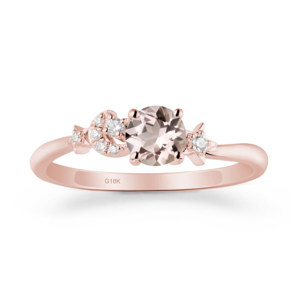 Round Morganite Ring with Moon and Pentacle - LUO Jewelry #metal_18k rose gold
