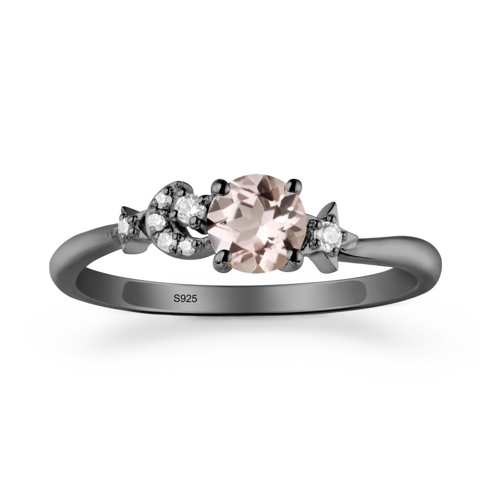 Round Morganite Ring with Moon and Pentacle - LUO Jewelry #metal_black finish sterling silver