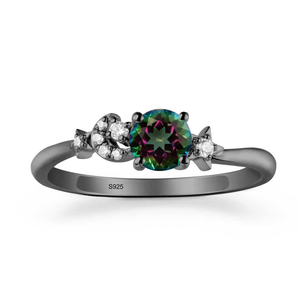Moon and Pentacle Mystic Topaz Ring - LUO Jewelry #metal_black finish sterling silver