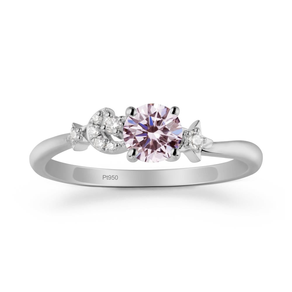 Round Pink Cubic Zirconia Ring with Moon and Pentacle - LUO Jewelry #metal_platinum