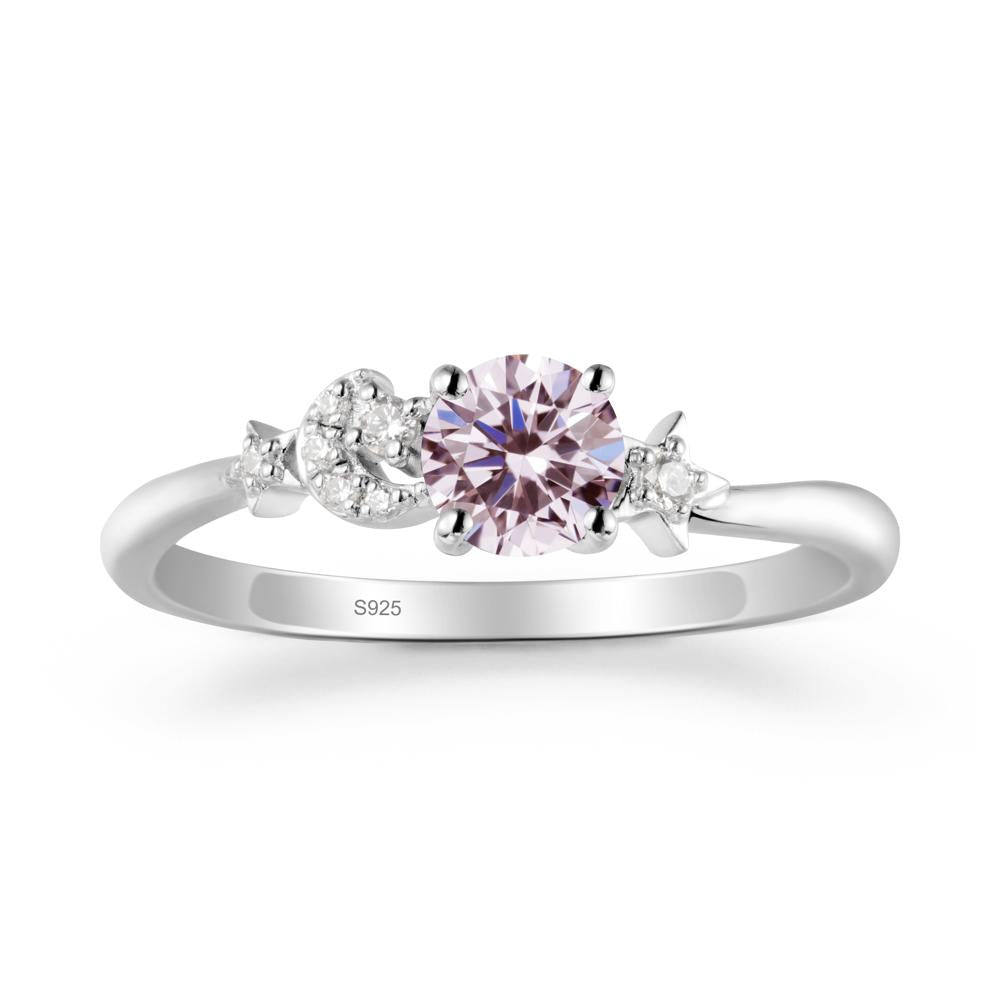 Round Pink Cubic Zirconia Ring with Moon and Pentacle - LUO Jewelry #metal_sterling silver