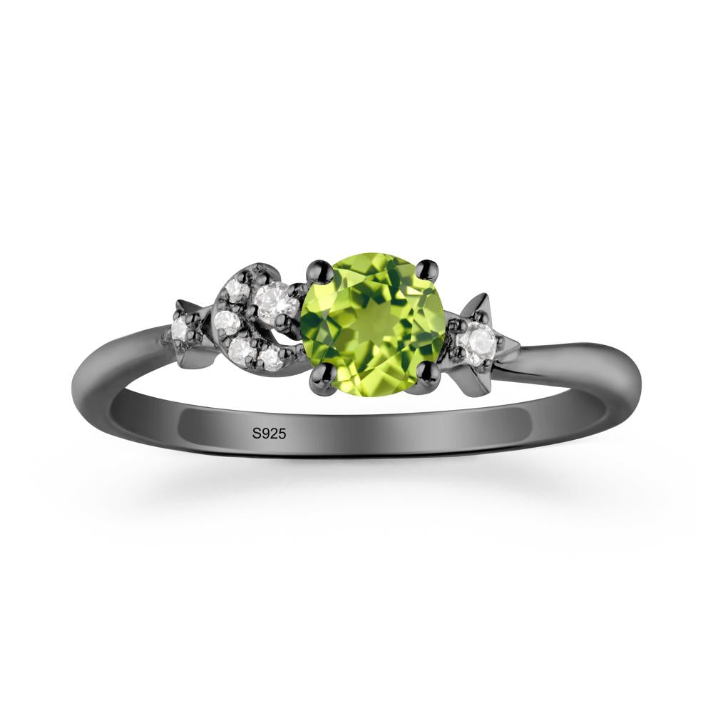 Moon and Pentacle Peridot Ring - LUO Jewelry #metal_black finish sterling silver