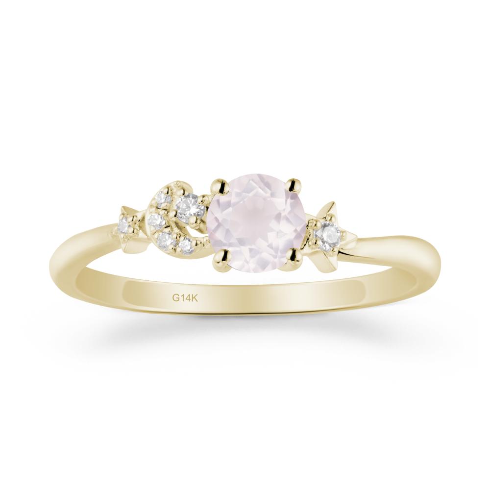 Round Rose Quartz Ring with Moon and Pentacle - LUO Jewelry #metal_14k yellow gold