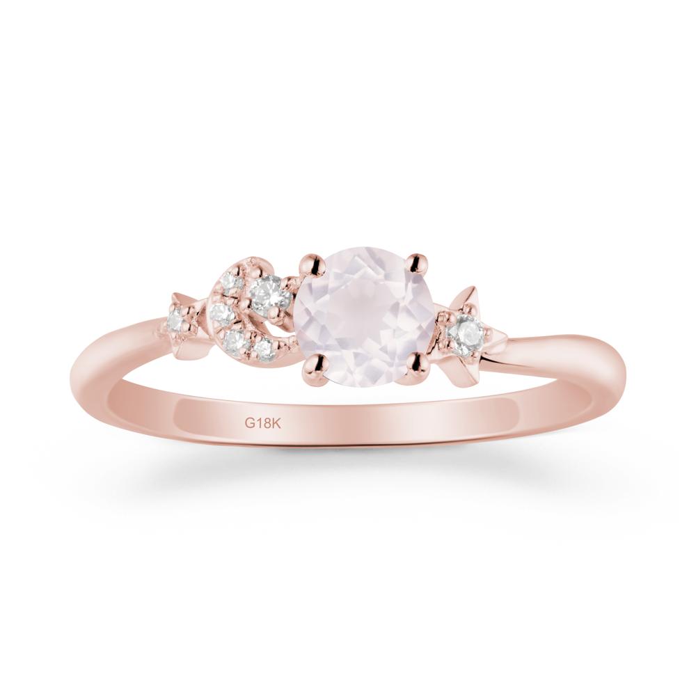 Round Rose Quartz Ring with Moon and Pentacle - LUO Jewelry #metal_18k rose gold