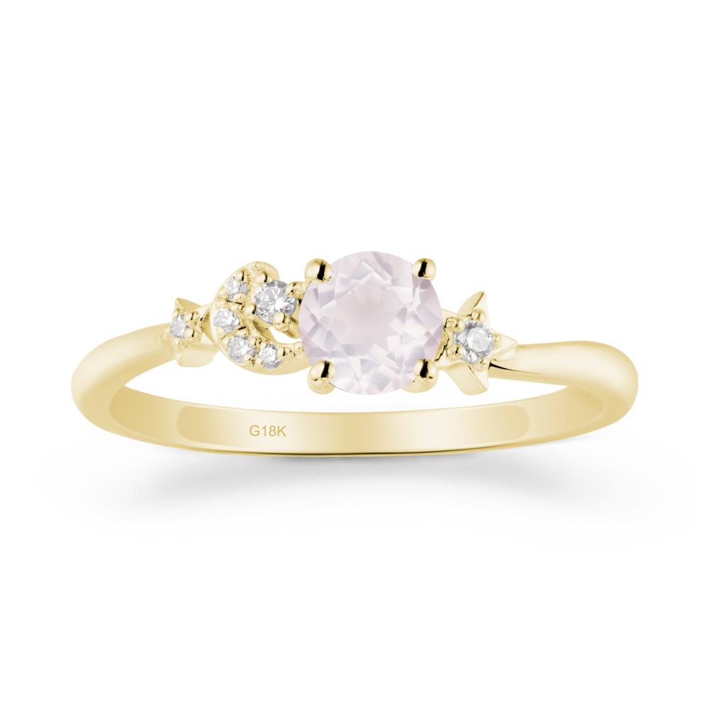 Round Rose Quartz Ring with Moon and Pentacle - LUO Jewelry #metal_18k yellow gold