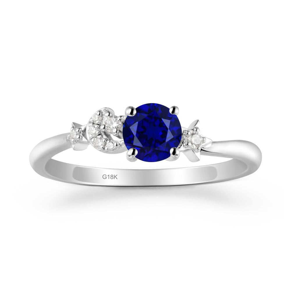 Round Sapphire Ring with Moon and Pentacle - LUO Jewelry #metal_18k white gold