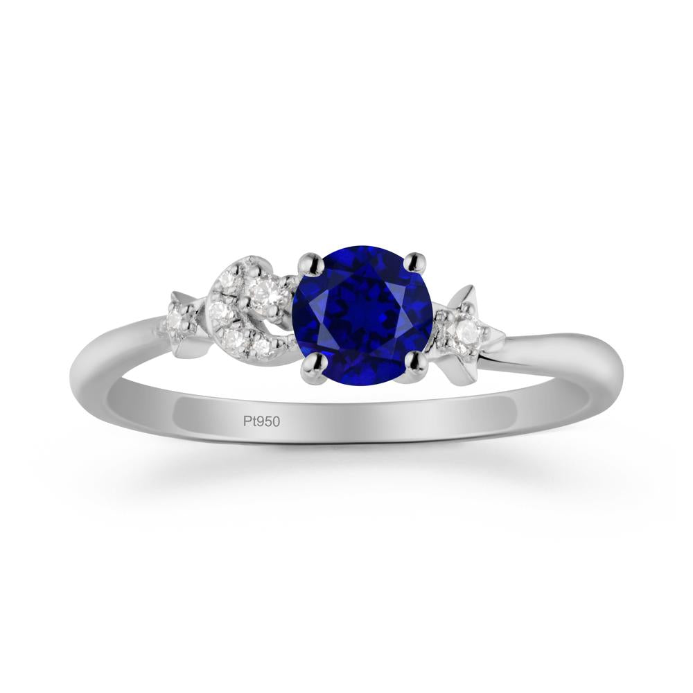 Round Sapphire Ring with Moon and Pentacle - LUO Jewelry #metal_platinum
