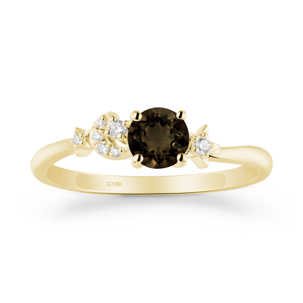 Moon and Pentacle Smoky Quartz Ring - LUO Jewelry #metal_18k yellow gold