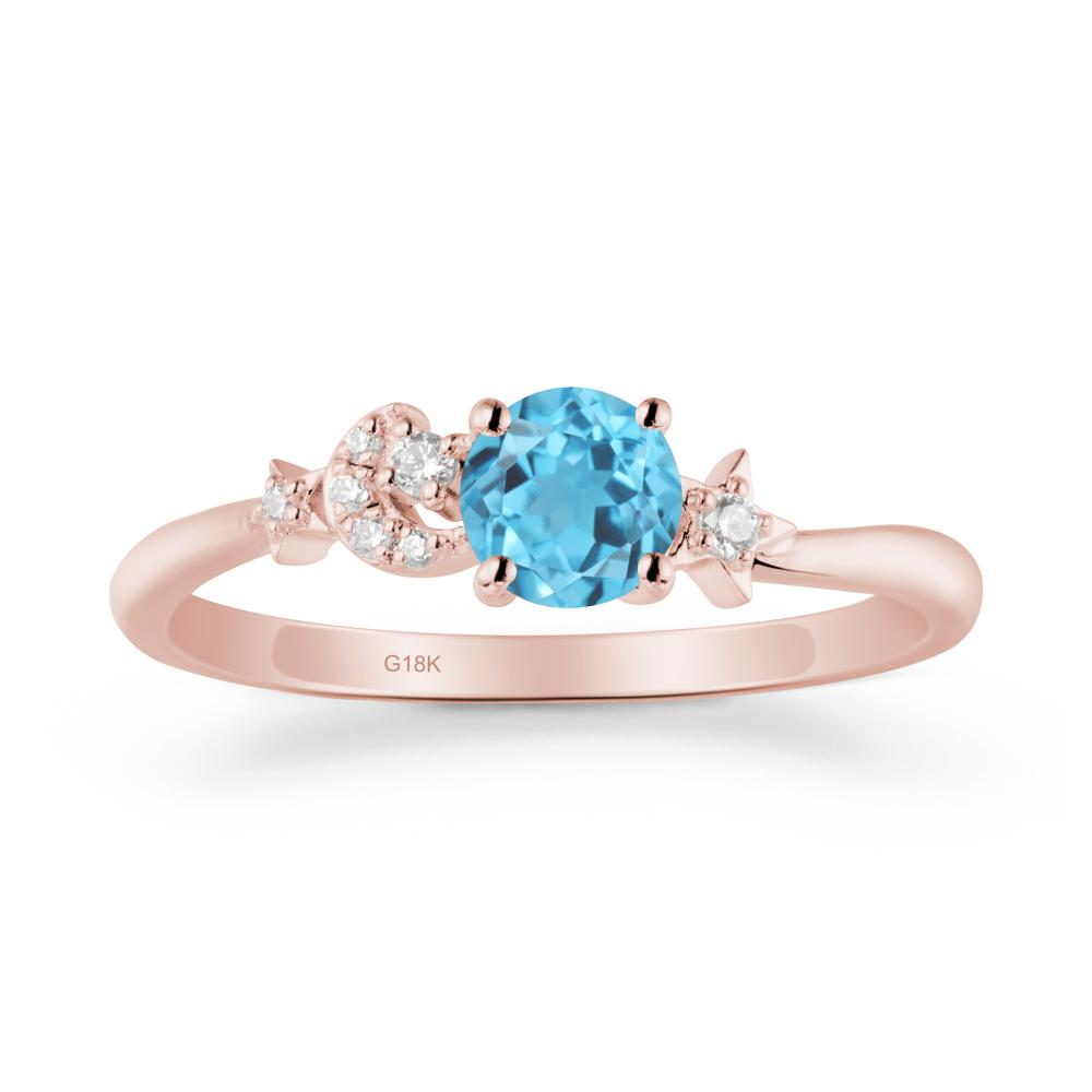 Round Swiss Blue Topaz Ring with Moon and Pentacle - LUO Jewelry #metal_18k rose gold