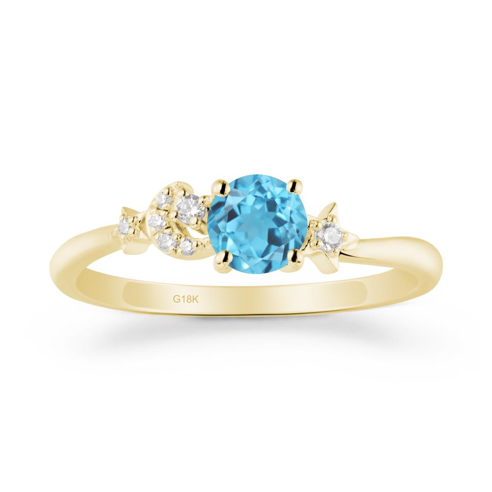 Round Swiss Blue Topaz Ring with Moon and Pentacle - LUO Jewelry #metal_18k yellow gold
