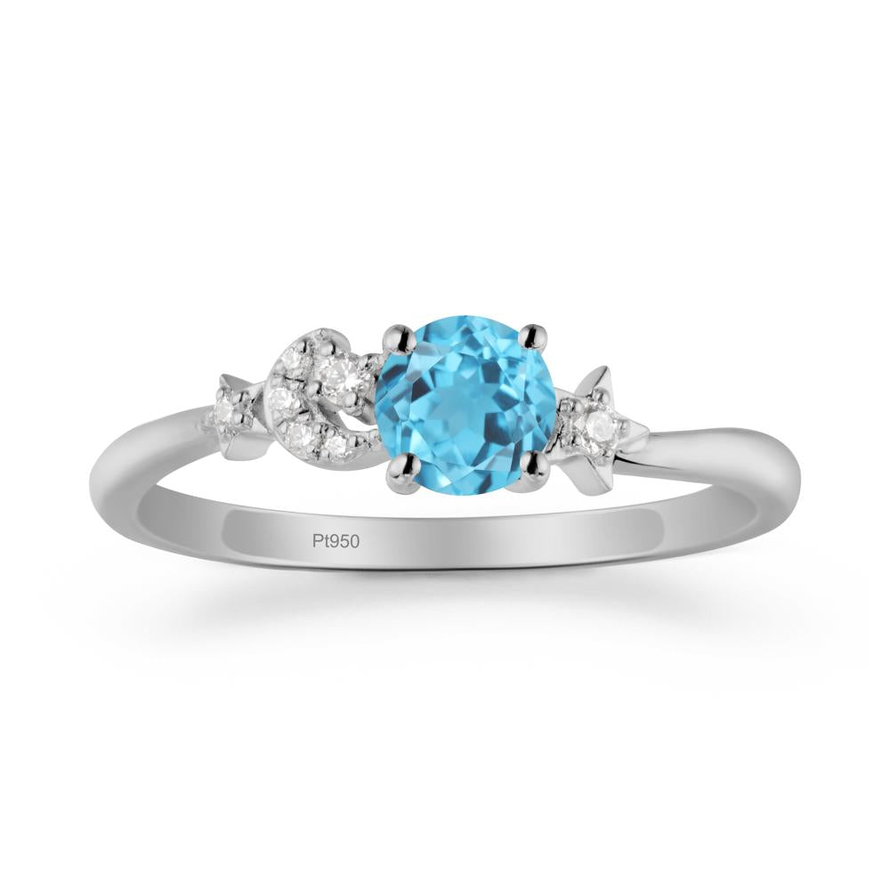 Round Swiss Blue Topaz Ring with Moon and Pentacle - LUO Jewelry #metal_platinum