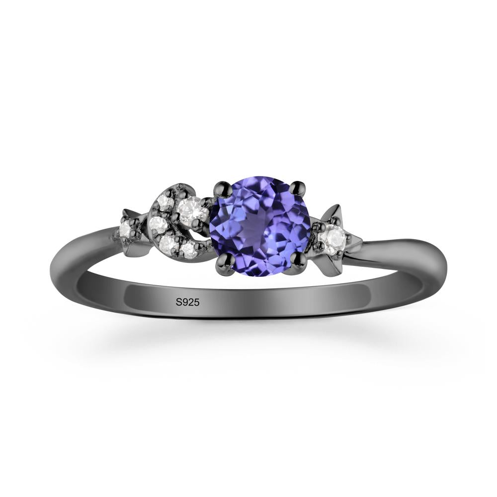 Moon and Pentacle Tanzanite Ring - LUO Jewelry #metal_black finish sterling silver
