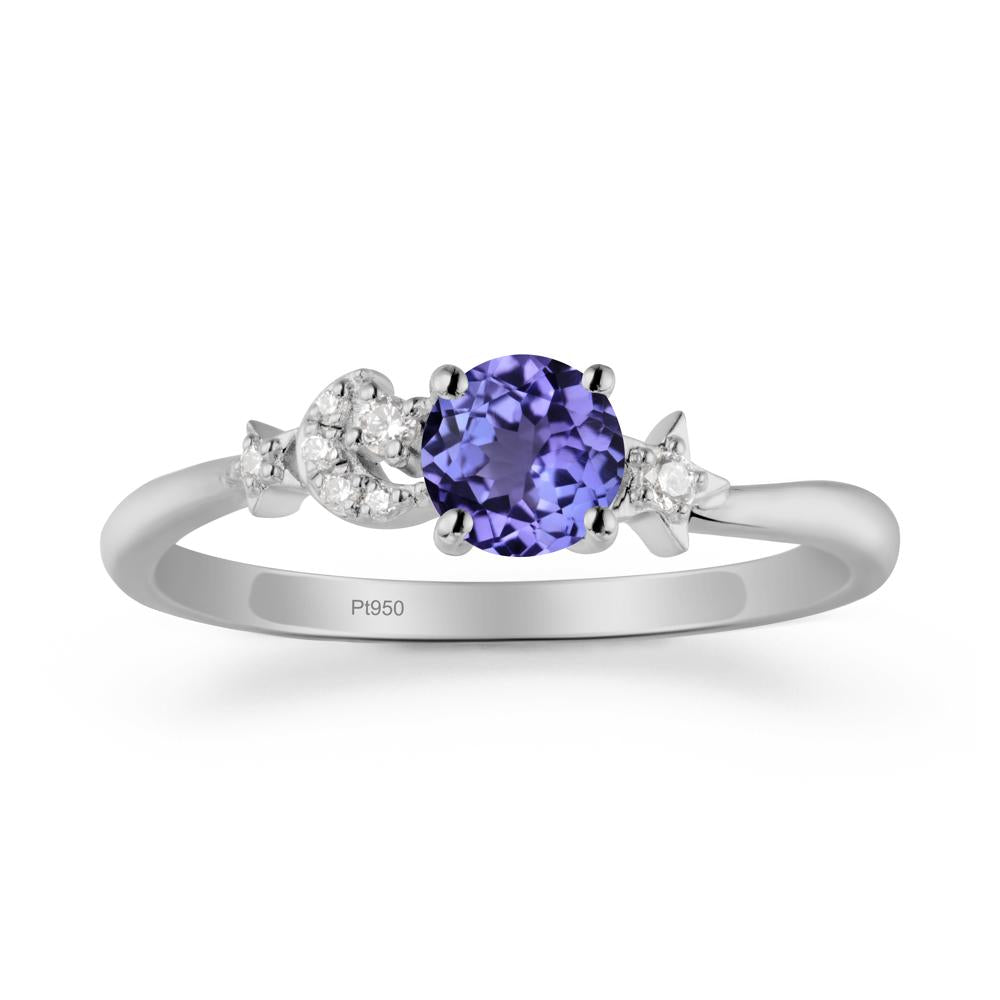 Moon and Pentacle Tanzanite Ring - LUO Jewelry #metal_platinum