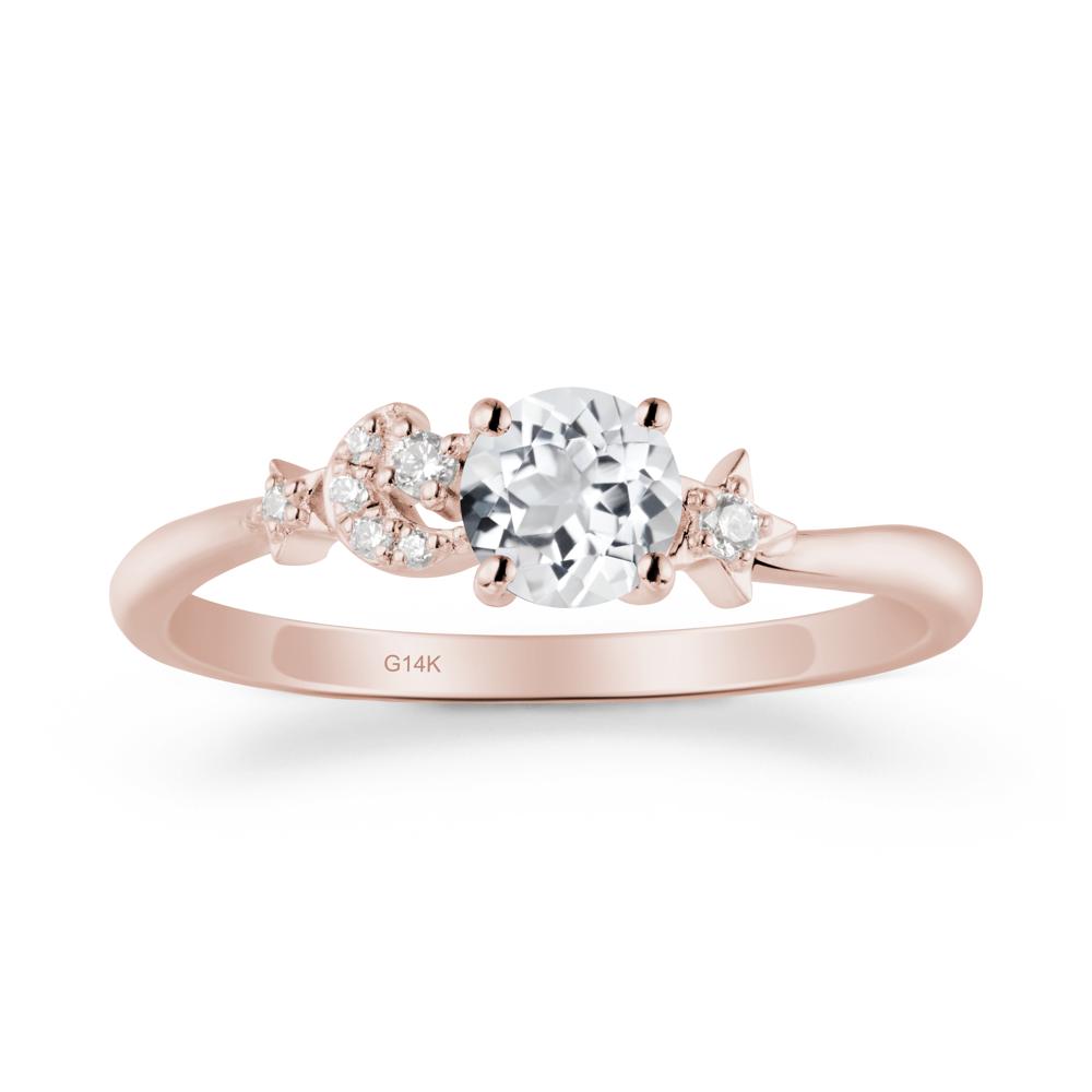 Round White Topaz Ring with Moon and Pentacle - LUO Jewelry #metal_14k rose gold