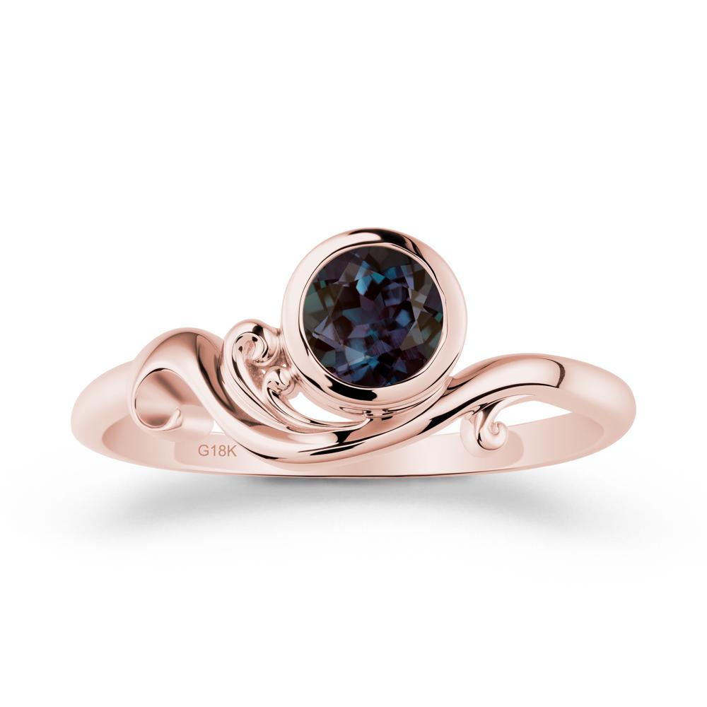 Bezel Setting Round Alexandrite Wave Ring - LUO Jewelry #metal_18k rose gold
