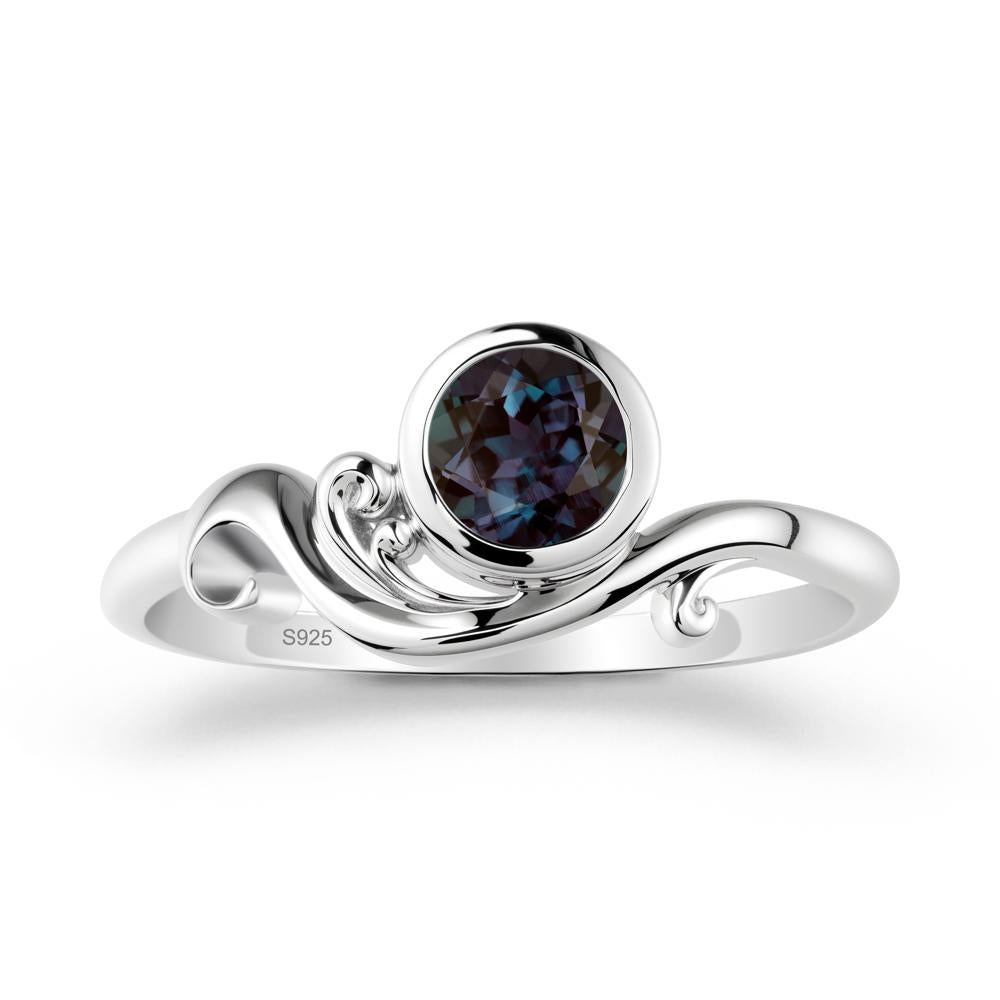 Bezel Setting Round Alexandrite Wave Ring - LUO Jewelry #metal_sterling silver