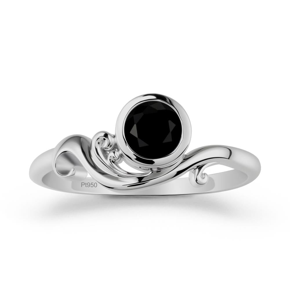 Bezel Setting Round Black Spinel Wave Ring - LUO Jewelry #metal_platinum