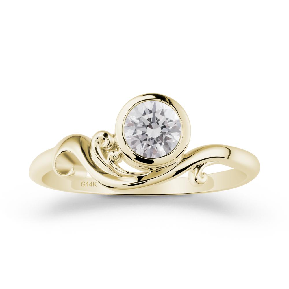 Bezel Setting Round Diamond Wave Ring - LUO Jewelry #metal_14k yellow gold
