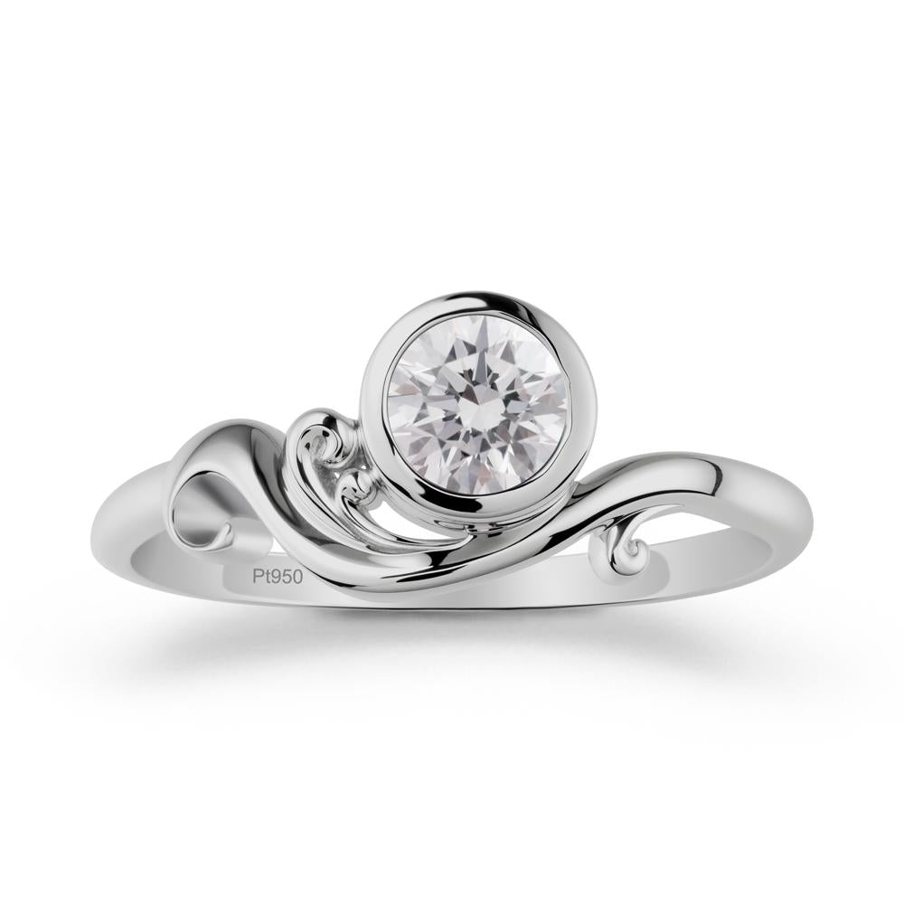 Bezel Setting Round Diamond Wave Ring - LUO Jewelry #metal_platinum