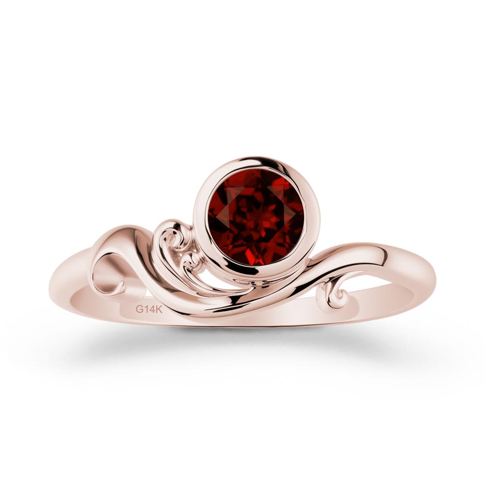 Bezel Setting Round Garnet Wave Ring - LUO Jewelry #metal_14k rose gold