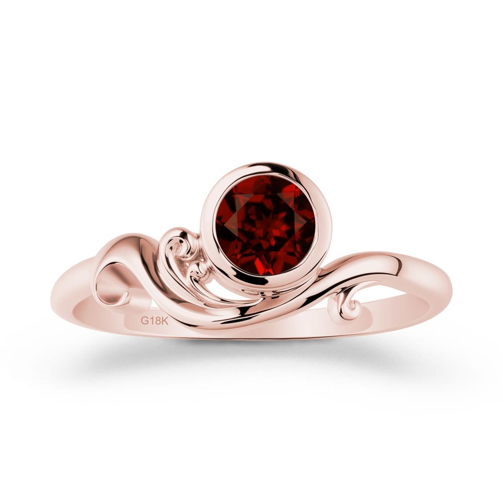 Bezel Setting Round Garnet Wave Ring - LUO Jewelry #metal_18k rose gold