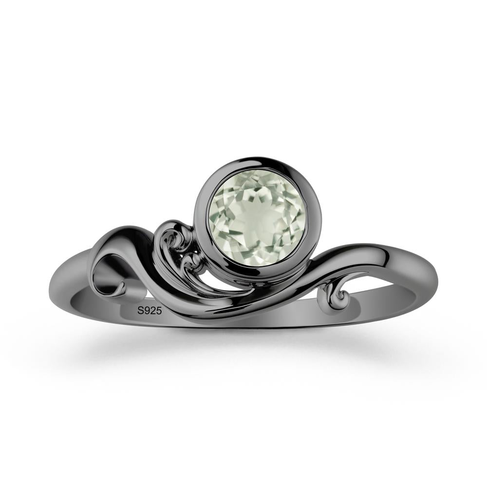 Green Amethyst Ring with Bezel Setting - LUO Jewelry #metal_black finish sterling silver