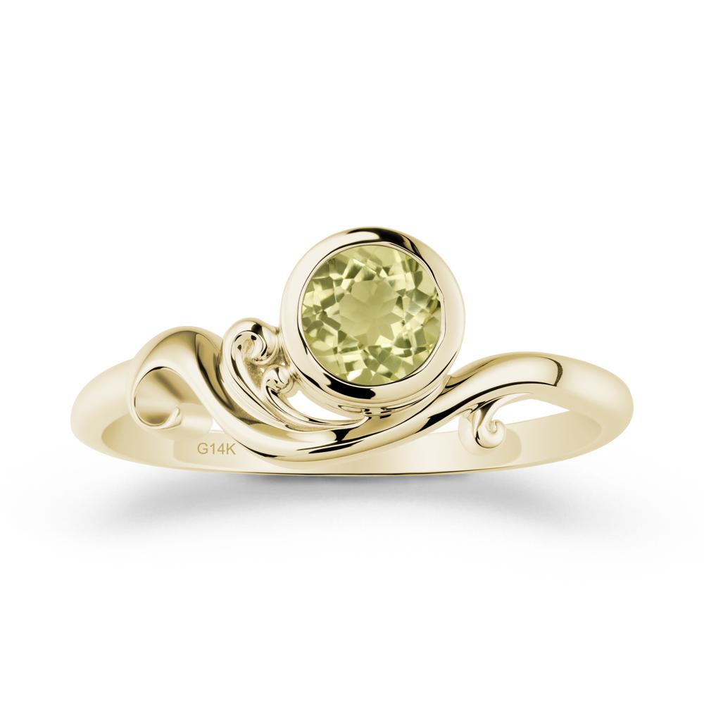Bezel Setting Round Lemon Quartz Wave Ring - LUO Jewelry #metal_14k yellow gold