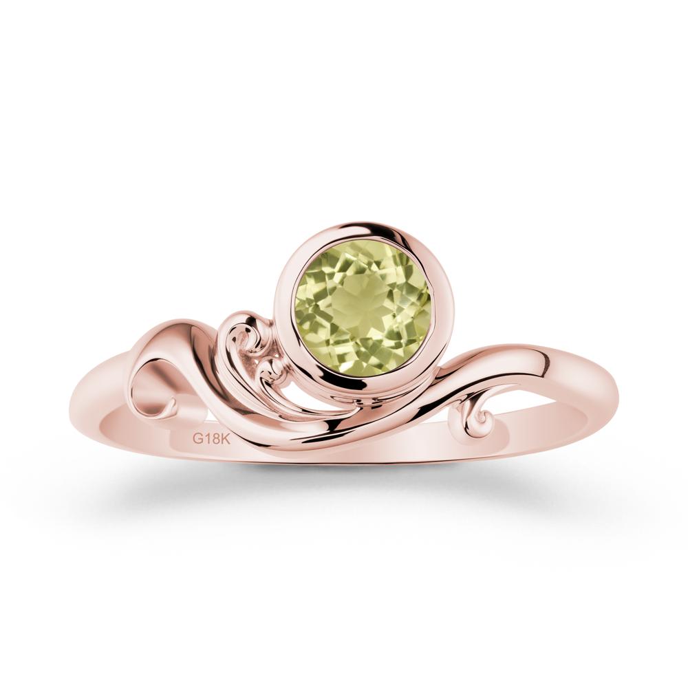 Bezel Setting Round Lemon Quartz Wave Ring - LUO Jewelry #metal_18k rose gold