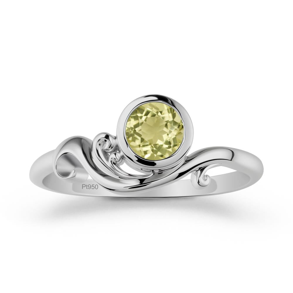 Bezel Setting Round Lemon Quartz Wave Ring - LUO Jewelry #metal_platinum