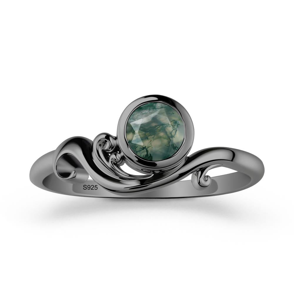 Unique Moss Agate Wave Ring - LUO Jewelry #metal_black finish sterling silver