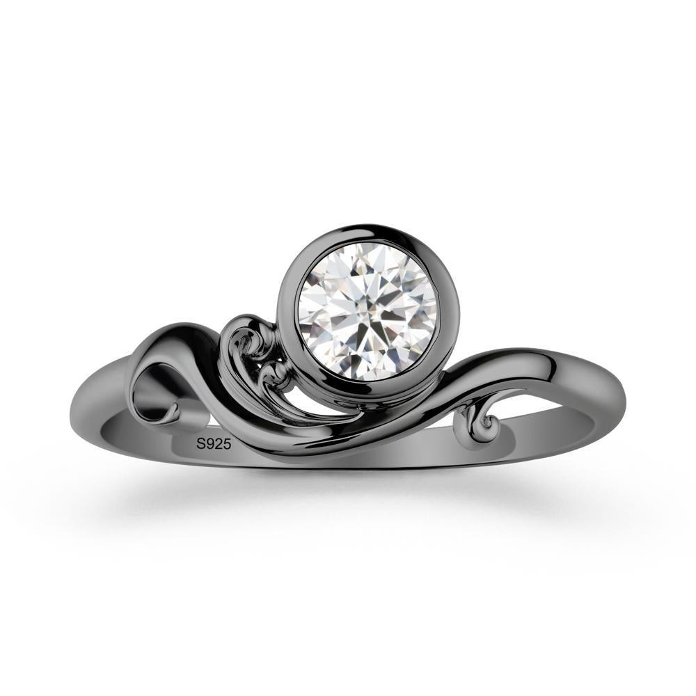 Unique Moissanite Wave Ring - LUO Jewelry #metal_black finish sterling silver